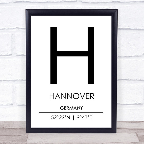 Hannover Germany Coordinates World City Travel Print
