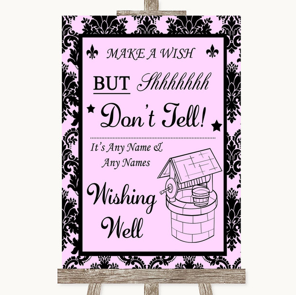 Baby Pink Damask Wishing Well Message Personalized Wedding Sign