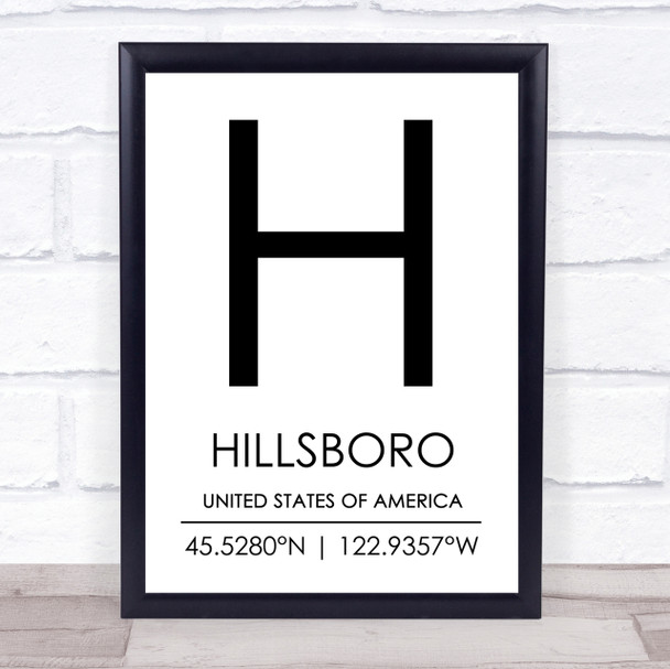 Hillsboro United States Of America Coordinates Travel Quote Print
