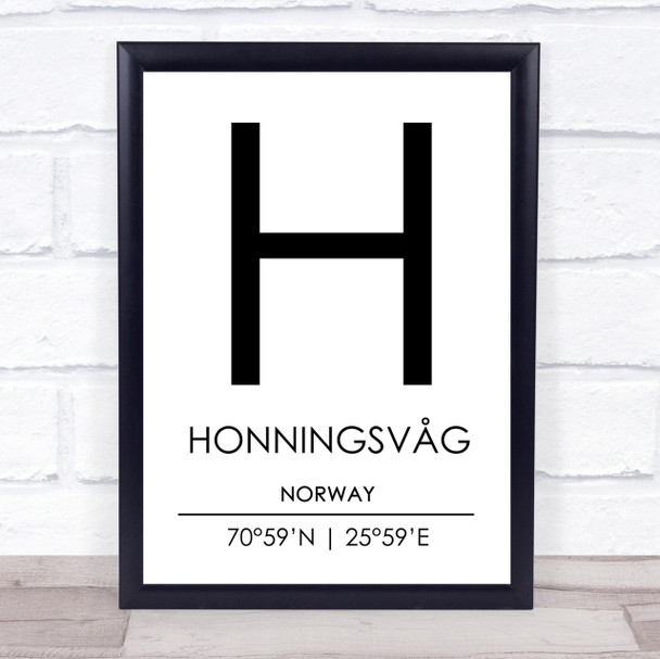 Honningsvag Norway Coordinates Travel Print