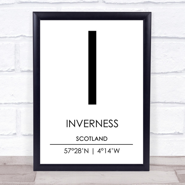 Inverness Scotland Coordinates Travel Print