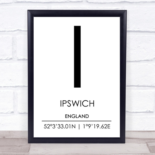 Ipswich England Coordinates World City Travel Print