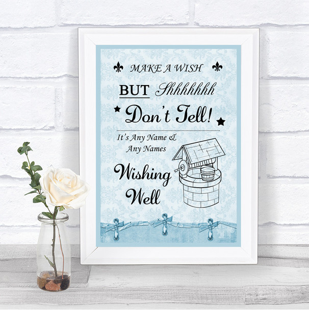 Blue Shabby Chic Wishing Well Message Personalized Wedding Sign Blue Shabby Chic Wishing Well Message Personalized Wedding Sign