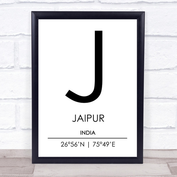 Jaipur India Coordinates World City Travel Print