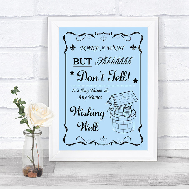 Blue Wishing Well Message Personalized Wedding Sign