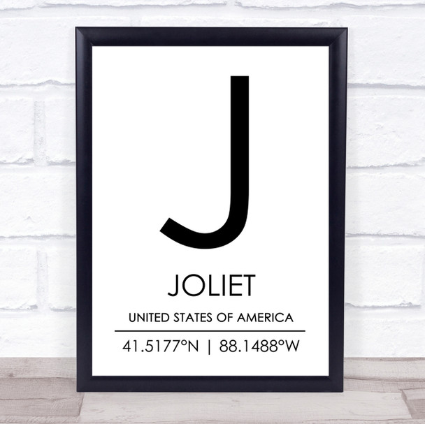 Joliet United States Of America Coordinates World City Quote Print