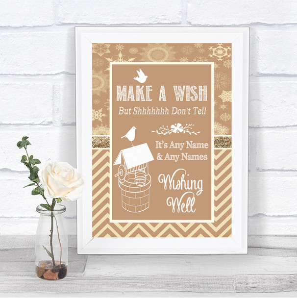Brown Winter Wishing Well Message Personalized Wedding Sign