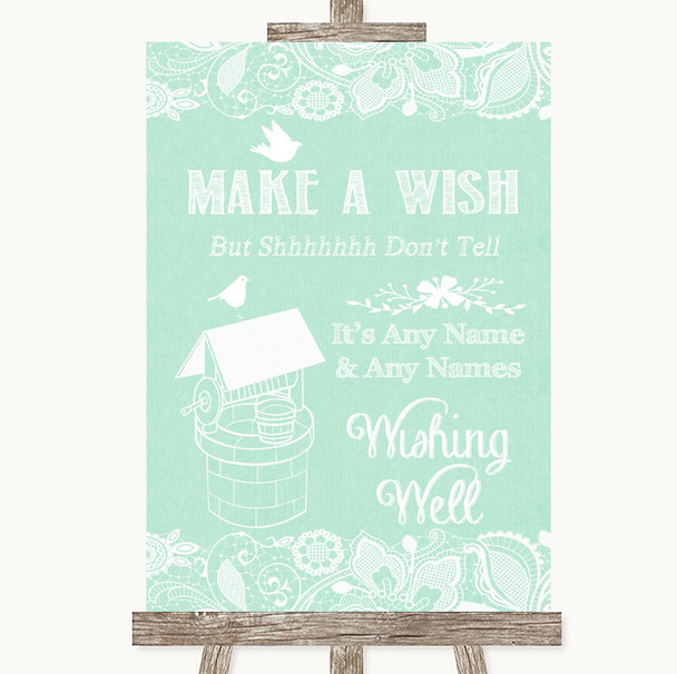 Green Burlap & Lace Wishing Well Message Personalized Wedding Sign