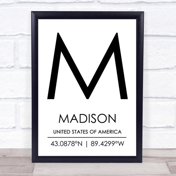 Madison United States Of America Coordinates Travel Quote Print