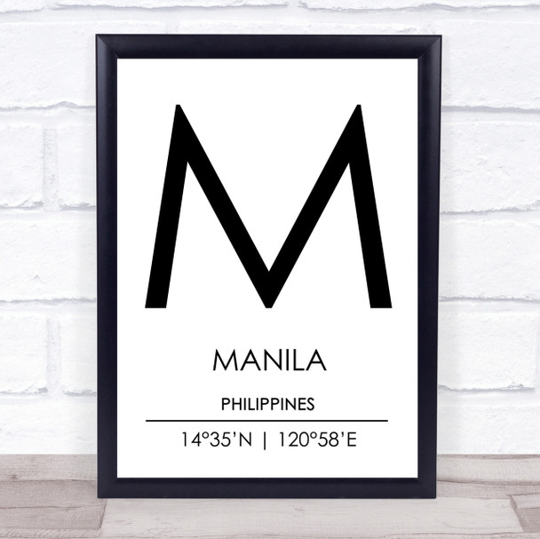 Manila Philippines Coordinates Travel Print