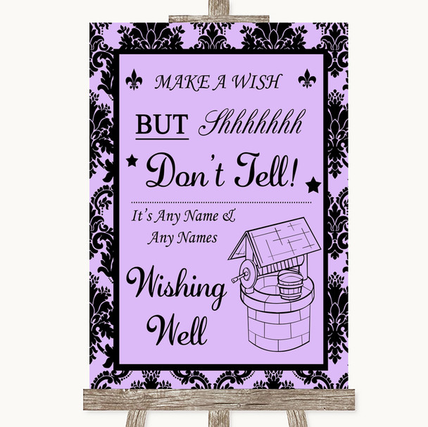 Lilac Damask Wishing Well Message Personalized Wedding Sign