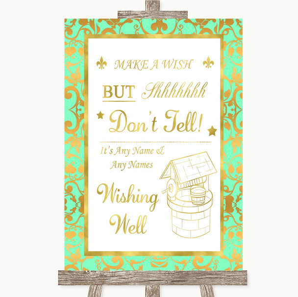 Mint Green & Gold Wishing Well Message Personalized Wedding Sign