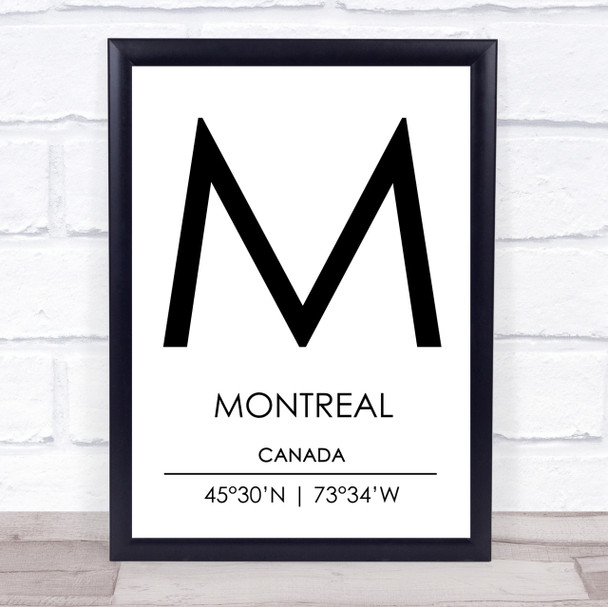 Montreal Canada Coordinates World City Travel Print