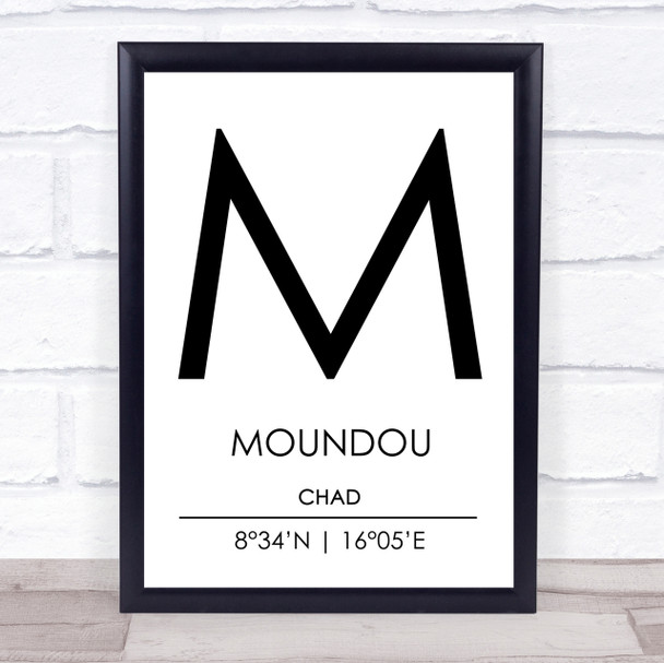 Moundou Chad Coordinates World City Travel Print