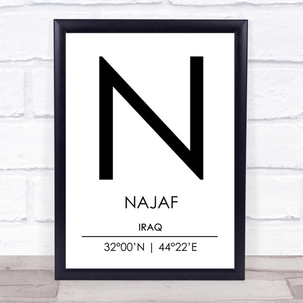 Najaf Iraq Coordinates World City Travel Print