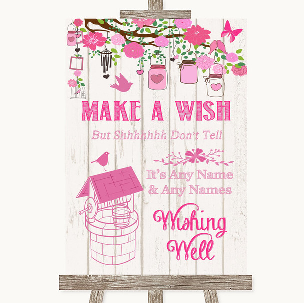 Pink Rustic Wood Wishing Well Message Personalized Wedding Sign