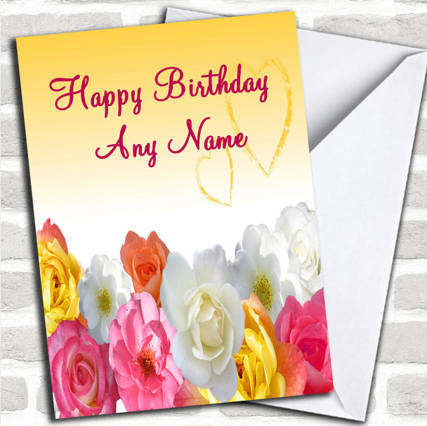 Yellow Flowers Romantic Personalized Birthday Card