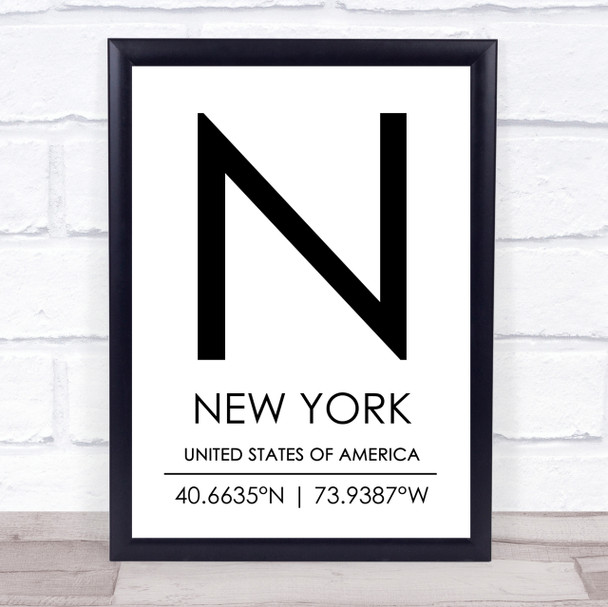 New York United States Of America Coordinates Travel Quote Print