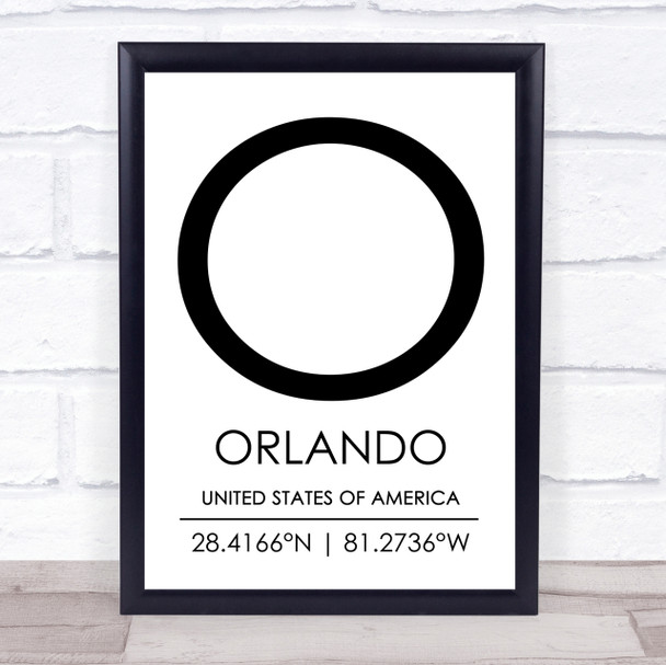 Orlando United States Of America Coordinates Travel Quote Print
