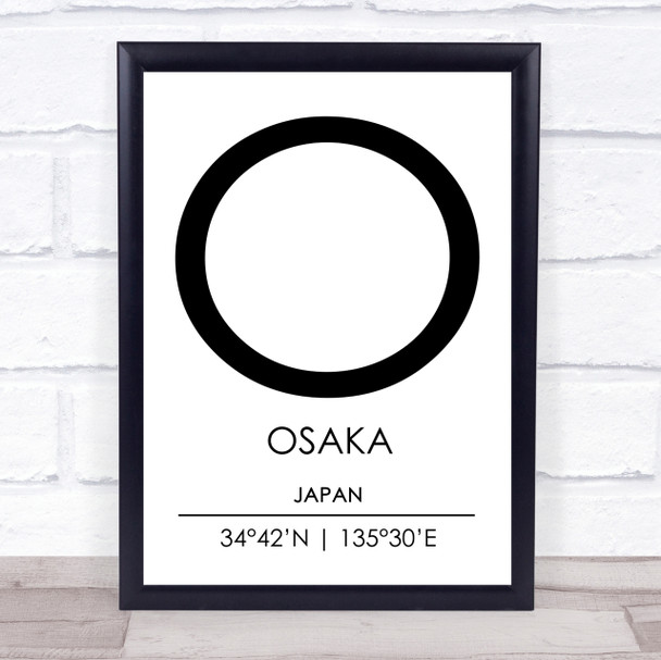 Osaka Japan Coordinates World City Travel Print
