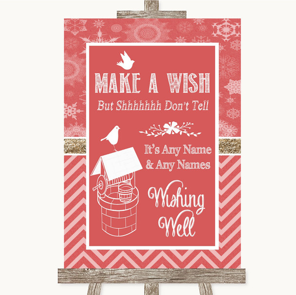 Red Winter Wishing Well Message Personalized Wedding Sign