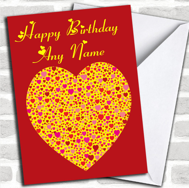 Yellow Heart Romantic Personalized Birthday Card