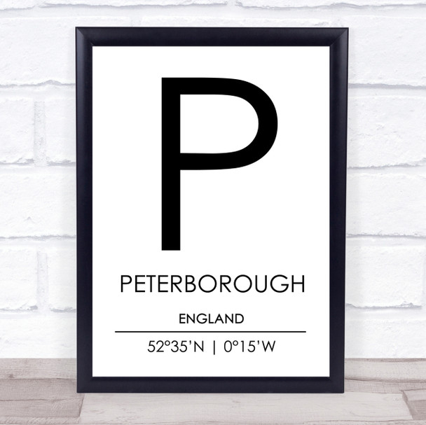 Peterborough England Coordinates Travel Print