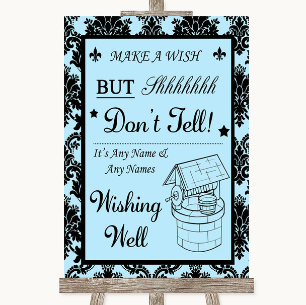 Sky Blue Damask Wishing Well Message Personalized Wedding Sign
