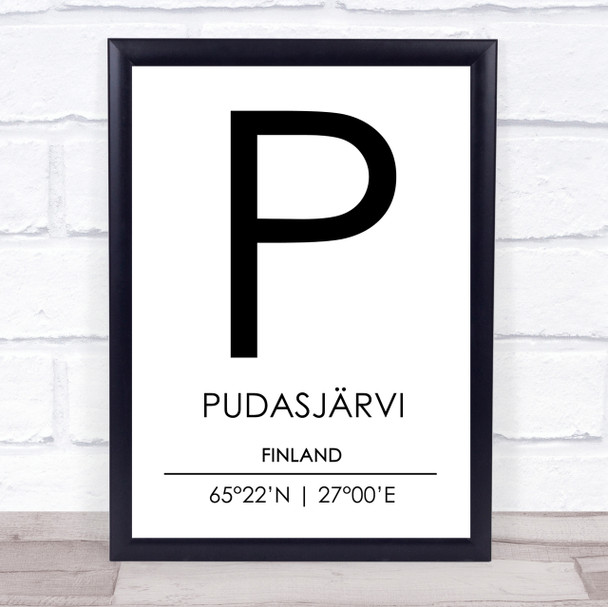 Pudasjarvi Finland Coordinates Travel Print