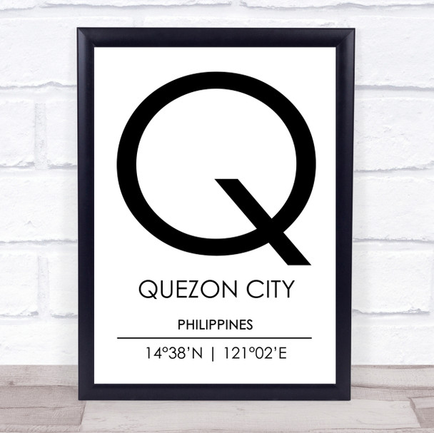 Quezon City Philippines Coordinates Travel Print