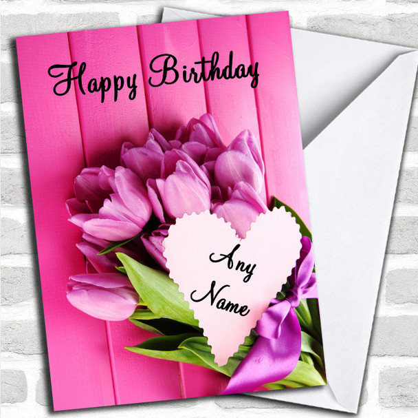 Pink Bunch Of Flowers Romantic Personalized Birthday Card