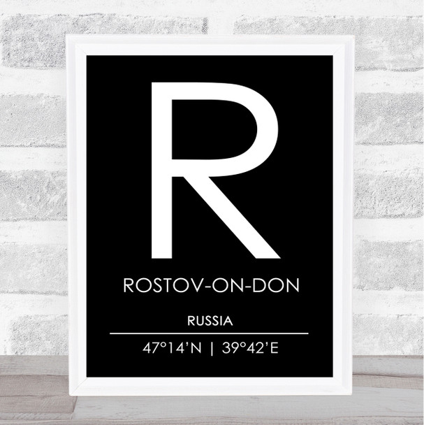 Rostov On Don Russia Coordinates Black & White Travel Print