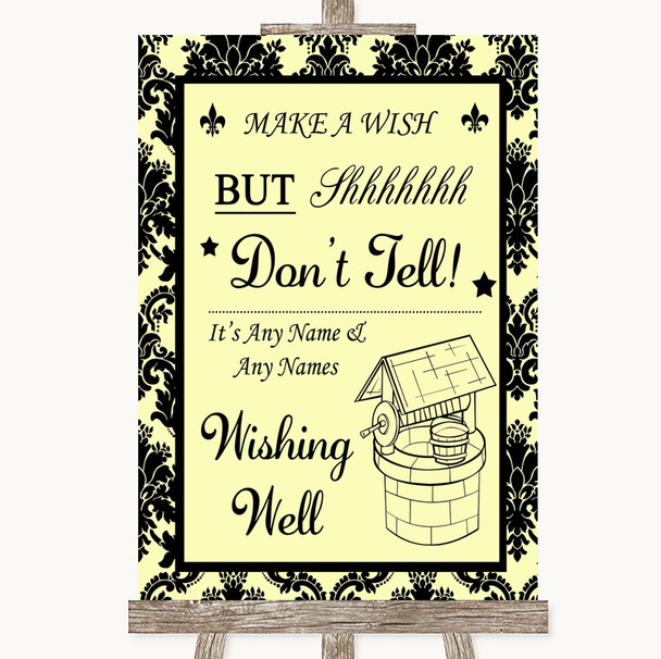 Yellow Damask Wishing Well Message Personalized Wedding Sign