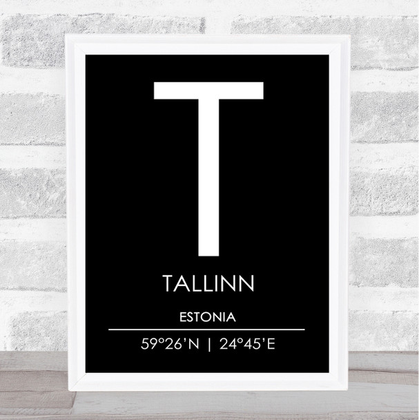 Tallinn Estonia Coordinates Black & White World City Travel Print
