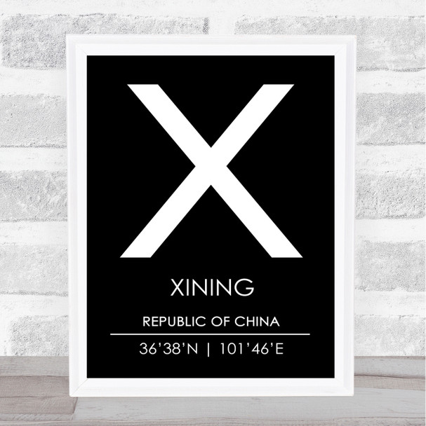 Xining Republic Of China Coordinates Black & White Travel Print