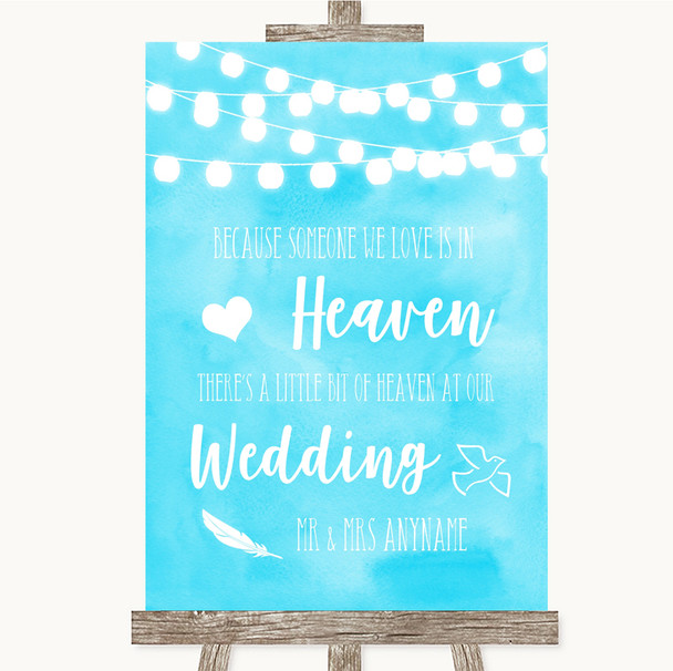 Aqua Sky Blue Watercolour Lights Heaven Loved Ones Personalized Wedding Sign