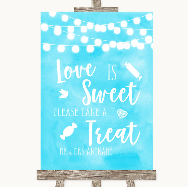 Aqua Sky Blue Lights Love Is Sweet Take A Treat Candy Buffet Wedding Sign