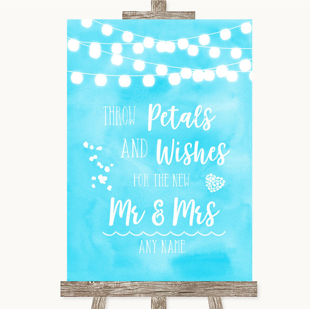 Aqua Sky Blue Watercolour Lights Petals Wishes Confetti Wedding Sign