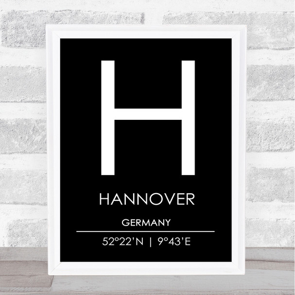 Hannover Germany Coordinates Black & White World City Travel Print