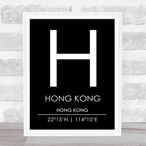 Hong Kong Hong Kong Coordinates Black & White Travel Print