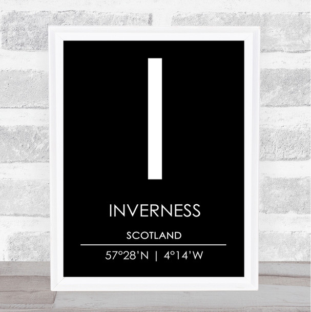 Inverness Scotland Coordinates Black & White Travel Print