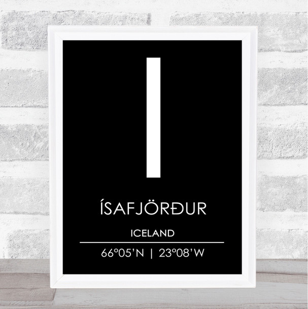 Isafjordur Iceland Coordinates Black & White Travel Print