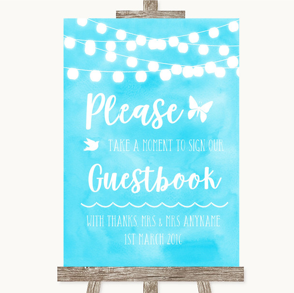 Aqua Sky Blue Lights Take A Moment To Sign Our Guest Book Wedding Sign