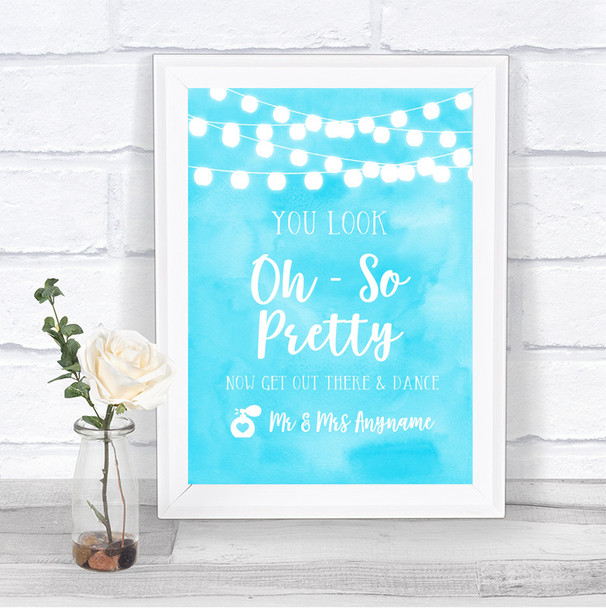 Aqua Sky Blue Watercolour Lights Toilet Get Out & Dance Wedding Sign