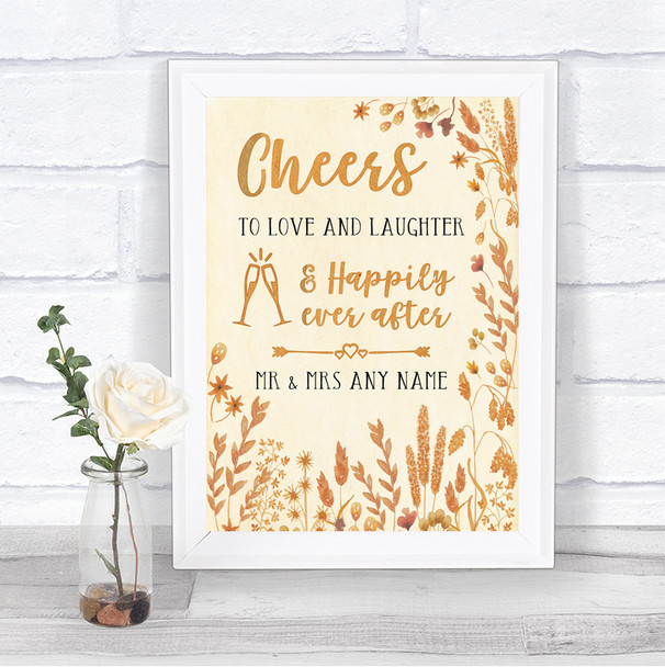 Autumn Leaves Cheers To Love Personalized Wedding Sign