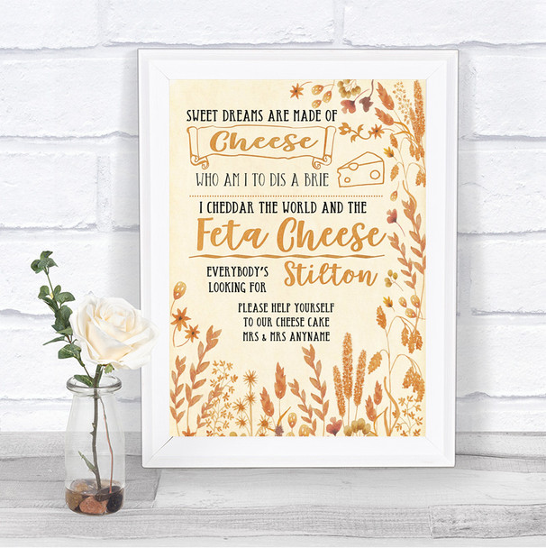 Autumn Leaves Cheesecake Cheese Song Personalized Wedding Sign