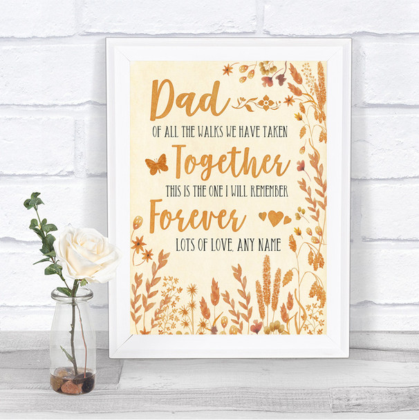 Autumn Leaves Dad Walk Down The Aisle Personalized Wedding Sign