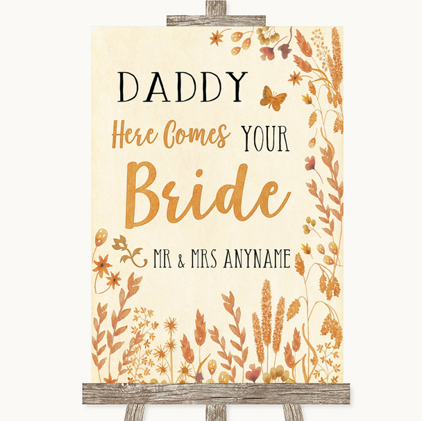 Autumn Leaves Daddy Here Comes Your Bride Personalized Wedding Sign