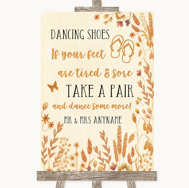 Autumn Leaves Dancing Shoes Flip Flops Personalized Wedding Sign