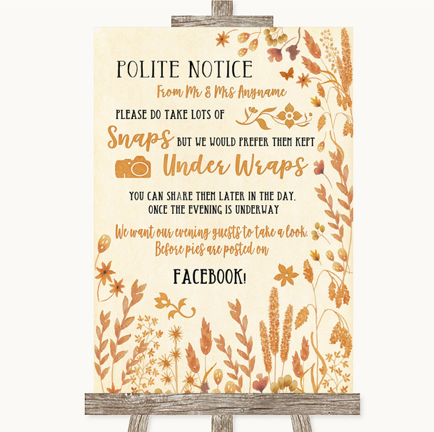 Autumn Leaves Don't Post Photos Facebook Personalized Wedding Sign